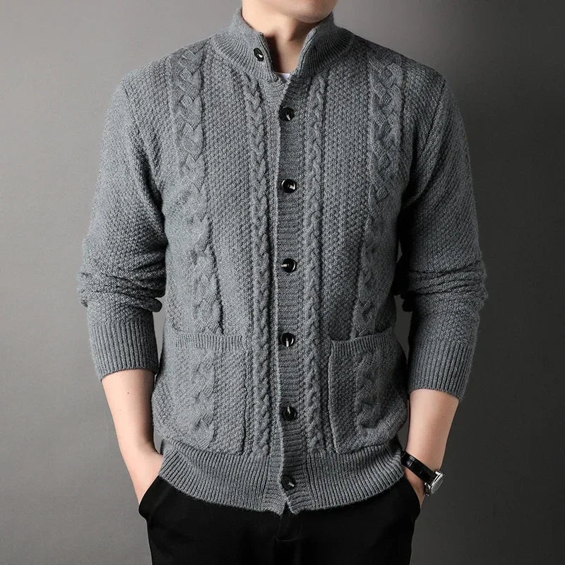 Cardigan Men's  Diamond Plaid Thick Wool Warm Fashion Long Sleeved Casual Cardigan  Knitted Sweater Men