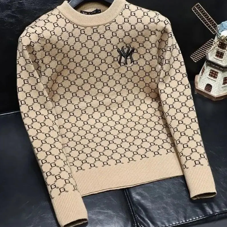 2023 New TrendLong Sleeve Casual Warm Pullovers Men Handsome Letter Embroidered Loose O-neck Top Tee Men's Clothing All-match