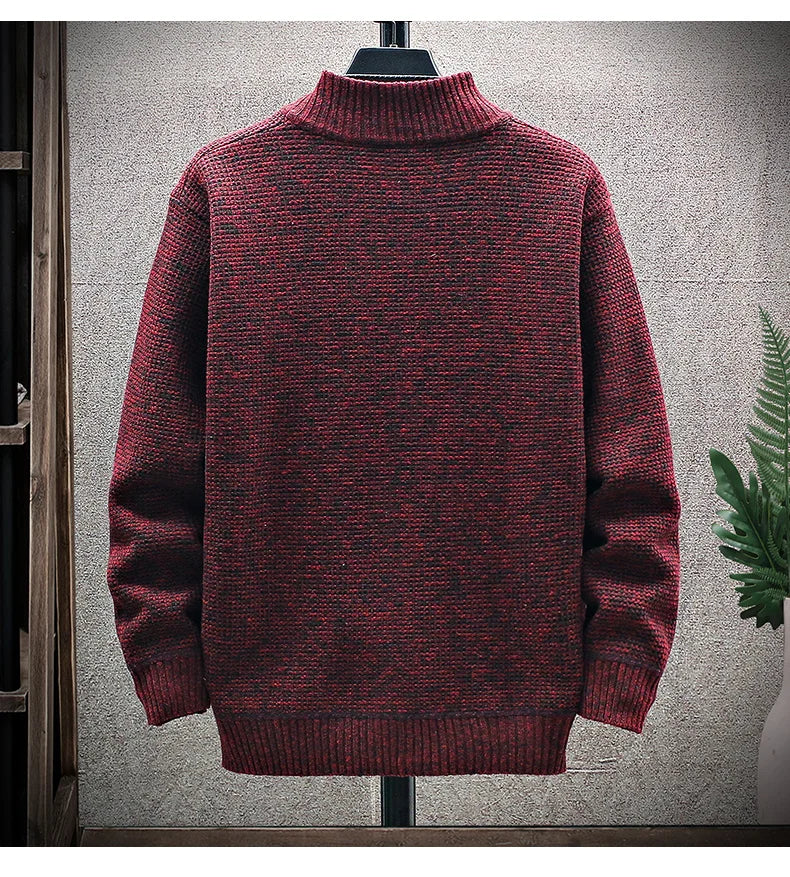 Autumn and Winter New Men's Casual Standing Collar Sweater Coat All Tie-in Pulley Cardigan Zipper Jacket