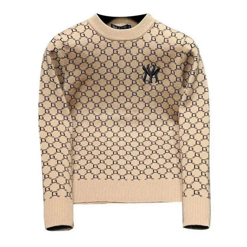 2023 New TrendLong Sleeve Casual Warm Pullovers Men Handsome Letter Embroidered Loose O-neck Top Tee Men's Clothing All-match