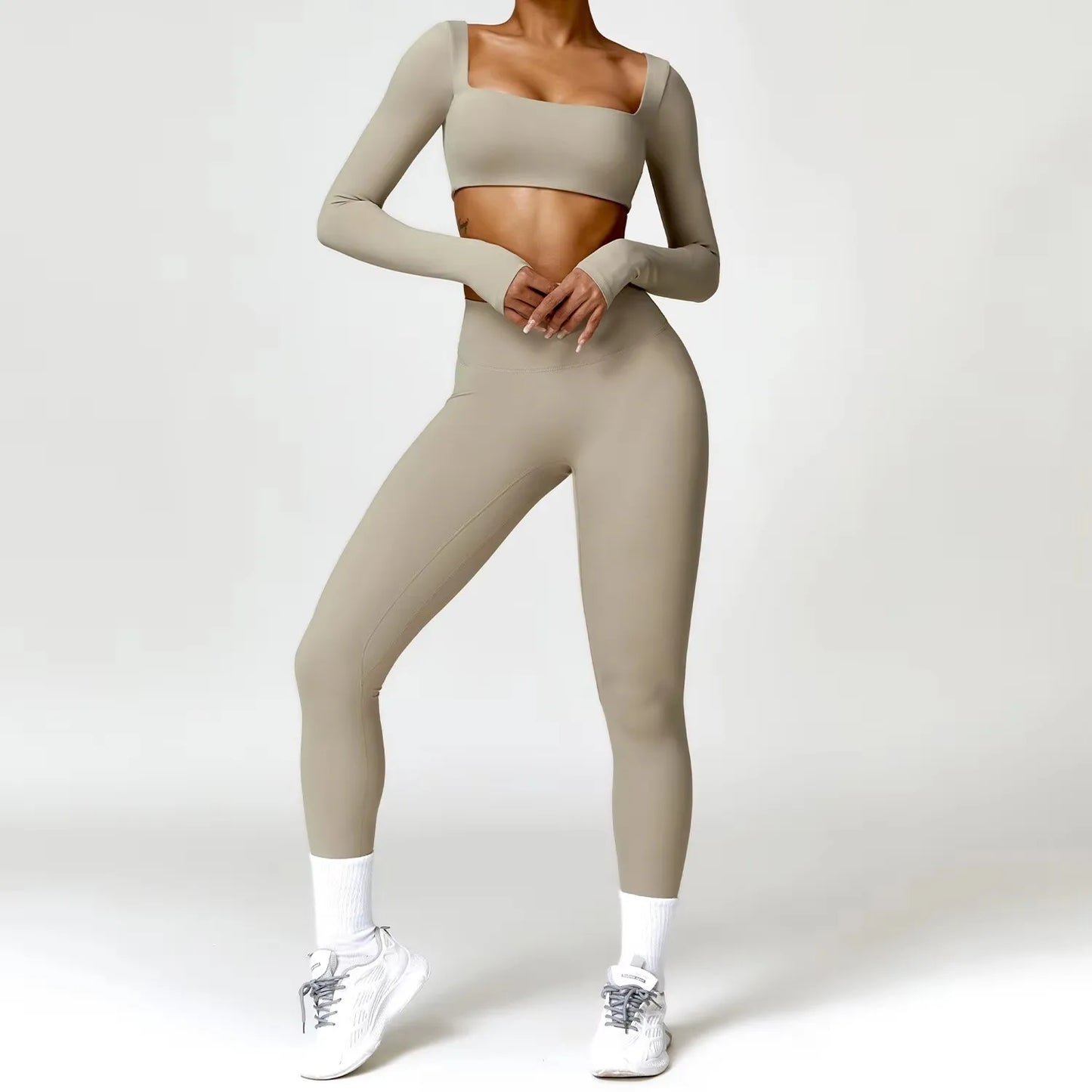 Yoga Set 2PCS Sportswear Workout Clothes Athletic Wear Gym Legging Fitness Bra Crop Top Long Sleeve Sports Suits Women Tracksuit