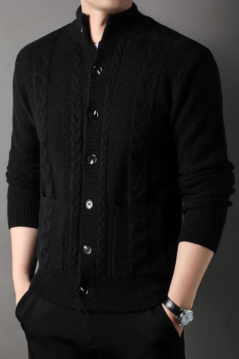 Cardigan Men's  Diamond Plaid Thick Wool Warm Fashion Long Sleeved Casual Cardigan  Knitted Sweater Men