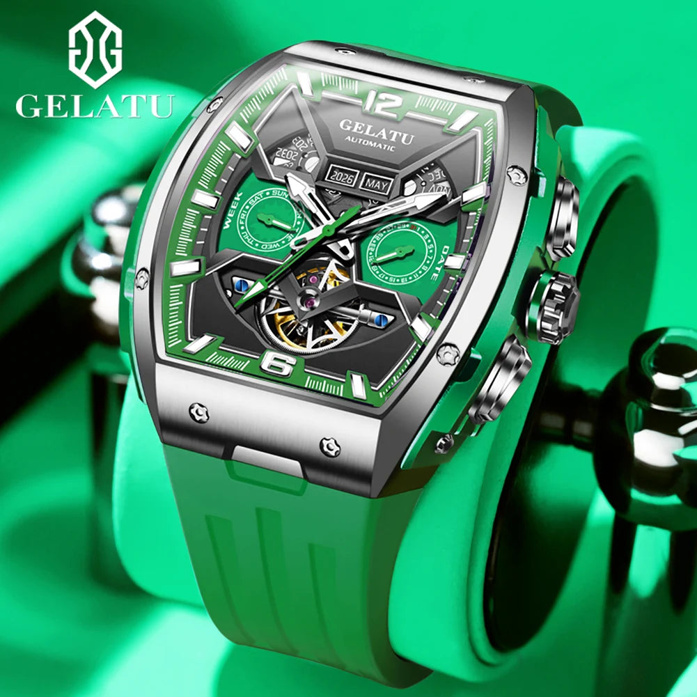 GELATU 6013 Luxury High Quality Men's Mechanical Watch Waterproof Silicon Tape Watch for Men Multifunctional Fashion Wristwatch