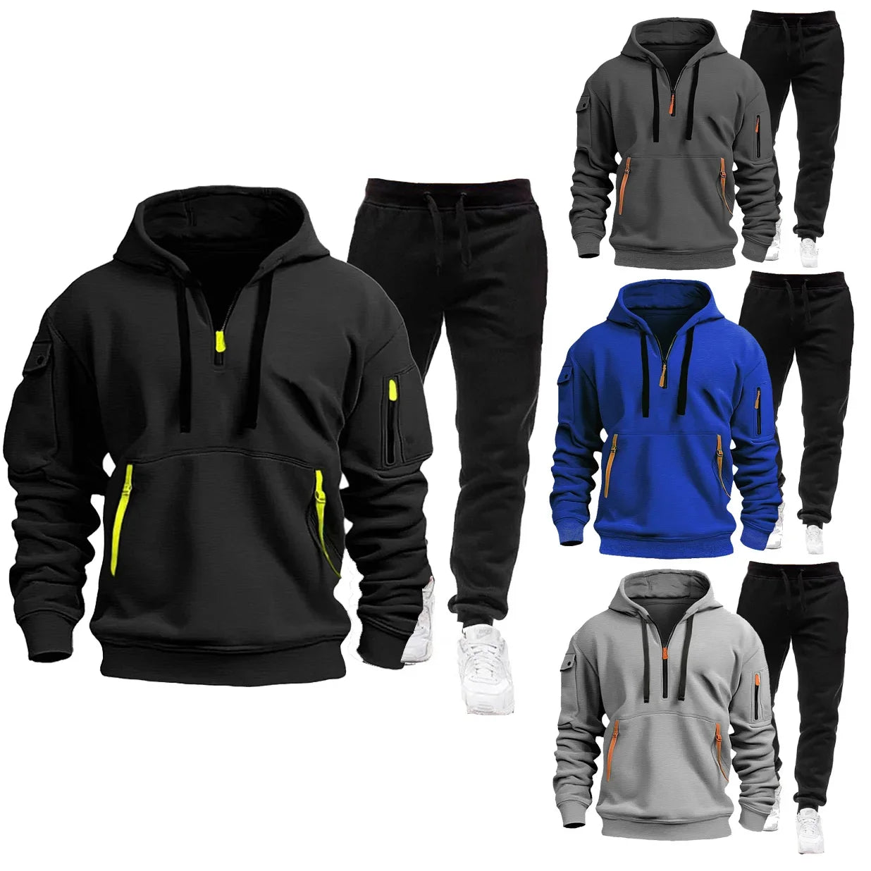 2025 new men's autumn and winter trend sports hoodie + sweatpants Fashion casual jogging hooded printed pattern sportswear 2 set