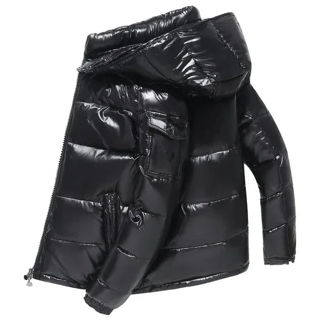 New Korean style glossy wash-free down jacket short couple fashion trend retro loose thickened white duck down winter jacket