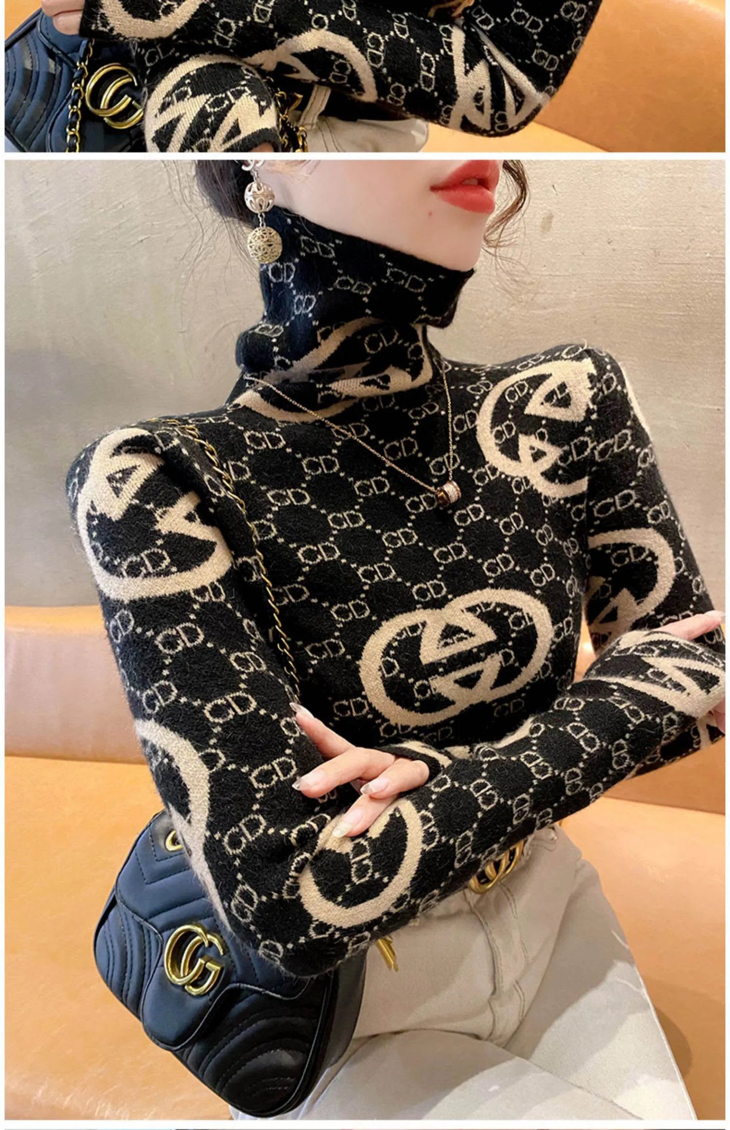 Women Vintage Knitted Turtleneck Pullovers Spring Warm Fashion Slim High Quality Comfortable Sweaters Tops