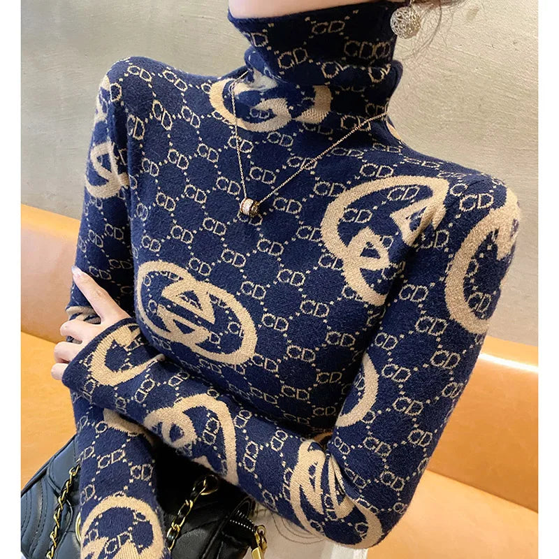 Women Vintage Knitted Turtleneck Pullovers Spring Warm Fashion Slim High Quality Comfortable Sweaters Tops