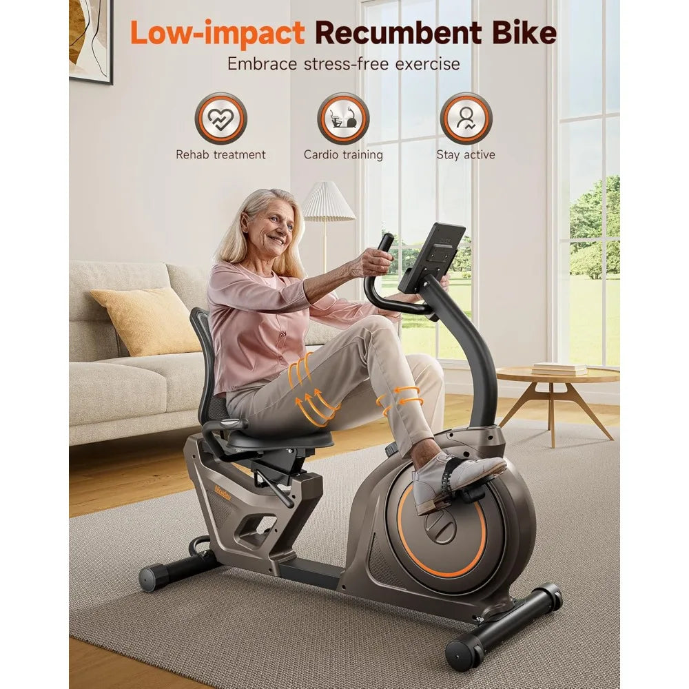 Recumbent Exercise Bike, Recumbent Bike for Home, Magnetic Recumbent Bike with Smart APP, LCD Monitor, Heart Rate Handle