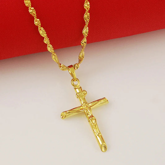 New Genuine 24K Gold Necklace Plating Gold Cross Necklace for Women & Men's Jewelry Gifts