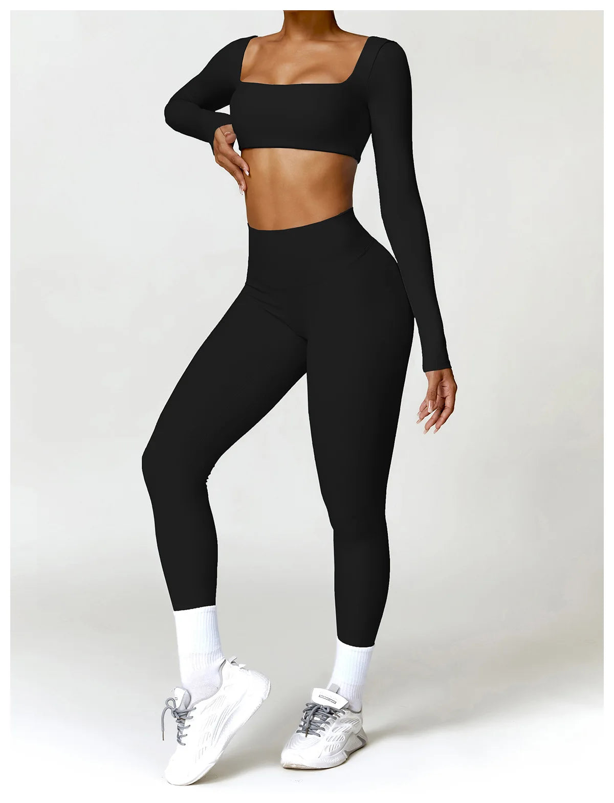 Yoga Set 2PCS Sportswear Workout Clothes Athletic Wear Gym Legging Fitness Bra Crop Top Long Sleeve Sports Suits Women Tracksuit