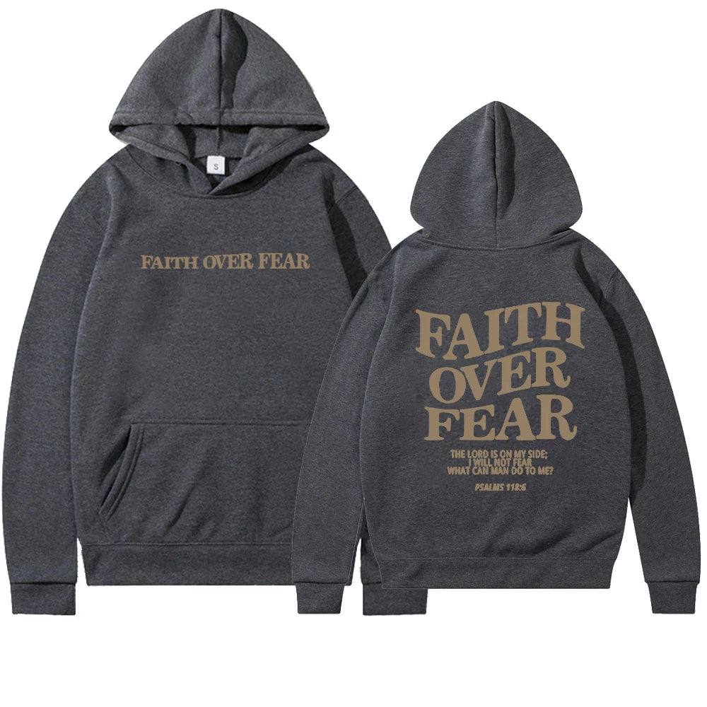 Faith conquers fear Christian hooded sweatshirt fashionable hooded sweatshirt Bible poetry shirt unisex aesthetic clothing