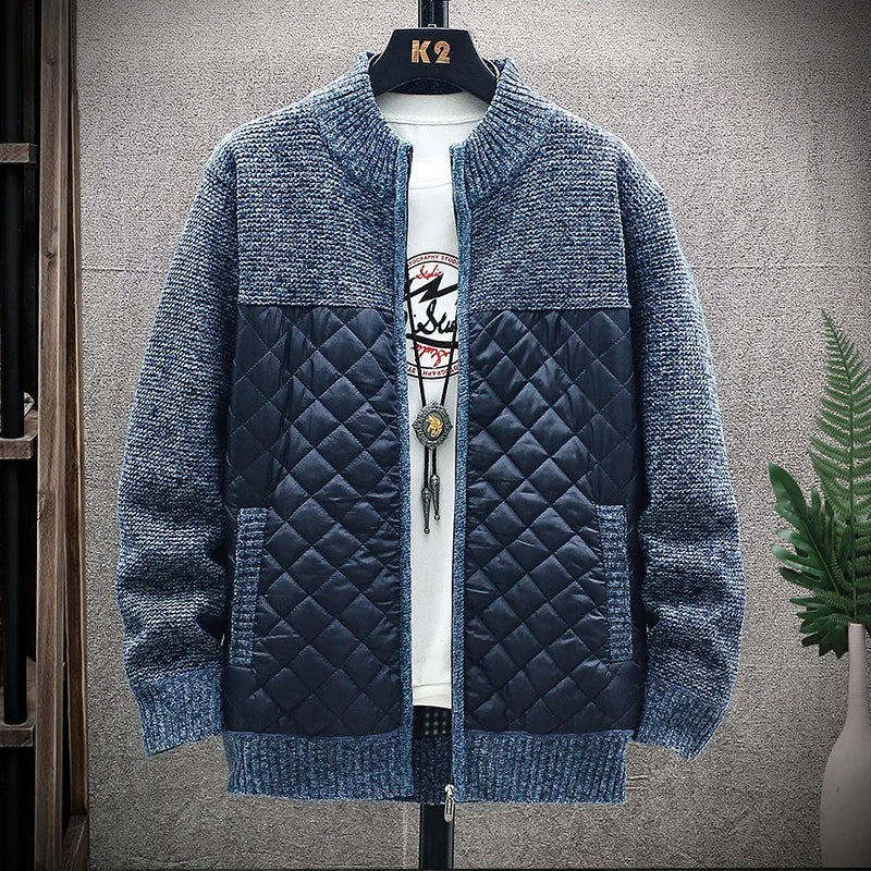 Autumn and Winter New Men's Casual Standing Collar Sweater Coat All Tie-in Pulley Cardigan Zipper Jacket