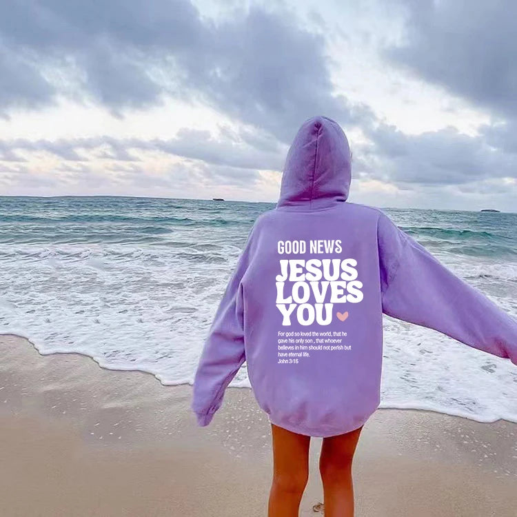 GOOD NEWS JESUS LOVES YOU Hoodie Christian Sweatshirt Jesus Hoodie Trendy Hoodie Bible Verse Shirt Unisex Aesthetic Clothes