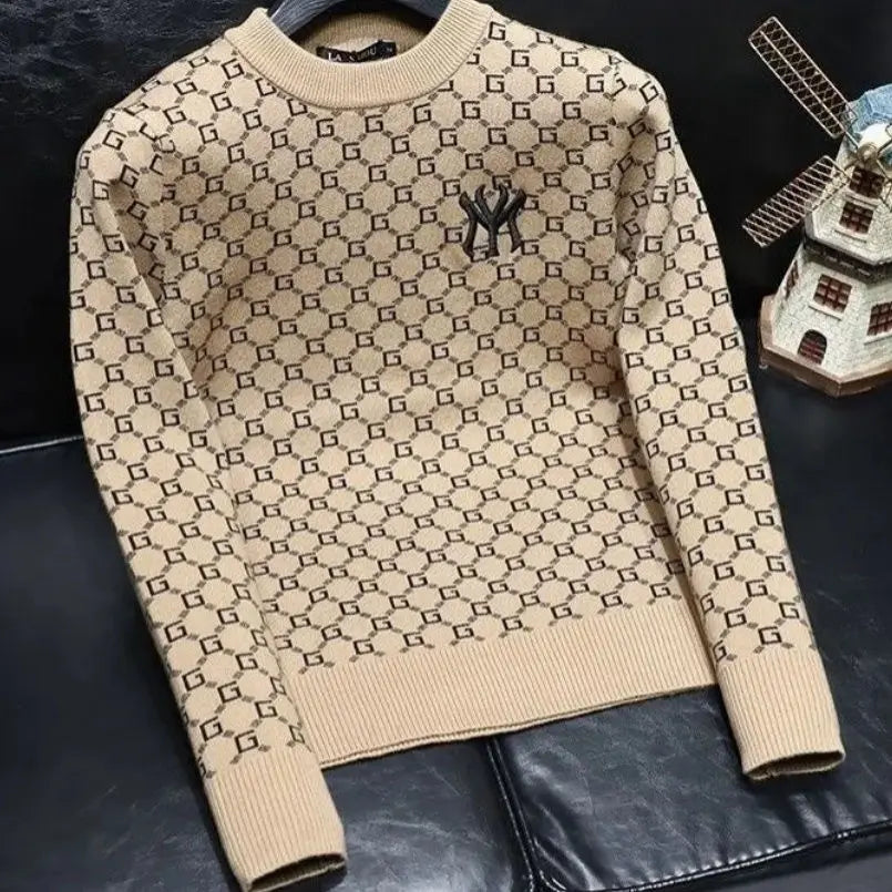 2023 New TrendLong Sleeve Casual Warm Pullovers Men Handsome Letter Embroidered Loose O-neck Top Tee Men's Clothing All-match