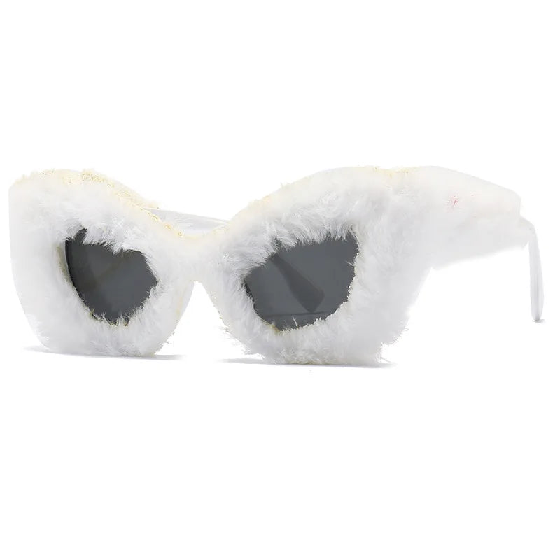 TANOXI Cateye Fashion Sunglasses Furry Party Decoration Woman New Ins Style Glasses Brand Design UV400 Black Oculos De Sol