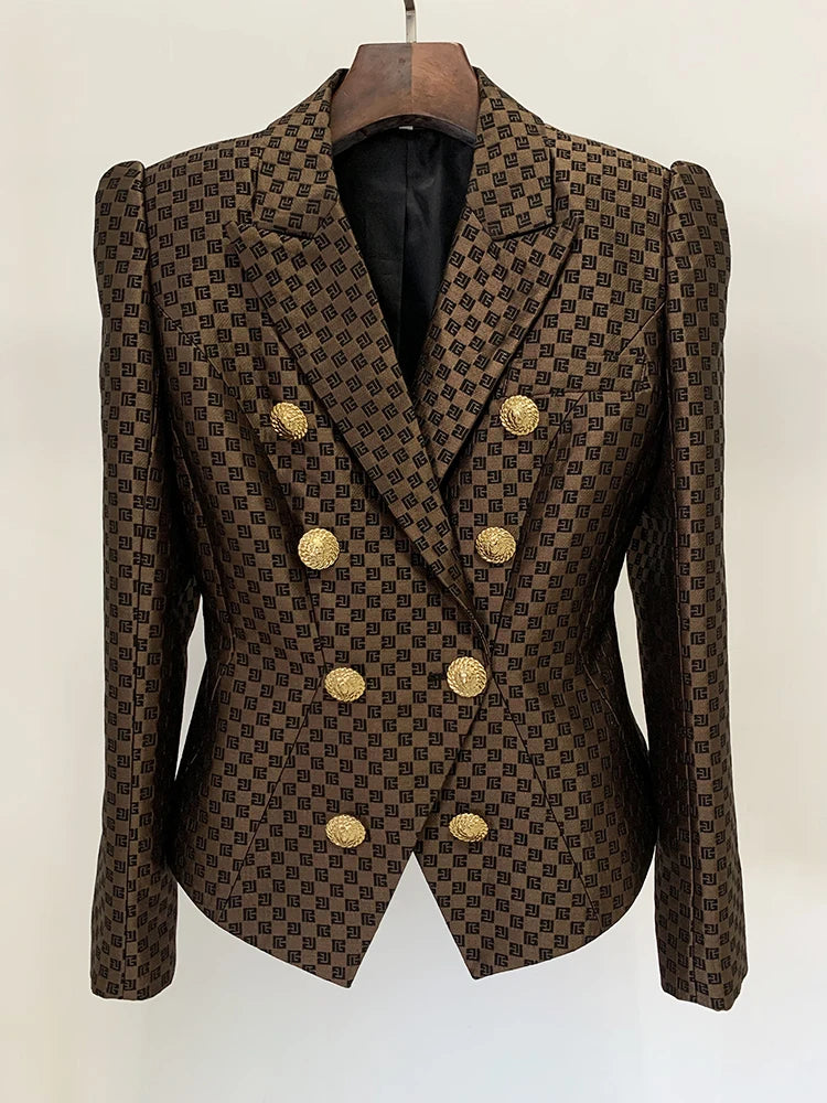 HIGH STREET Newest 2024 SS Designer Jacket Women's Double Breasted Slim Fitting Monogram Jacquard Blazer