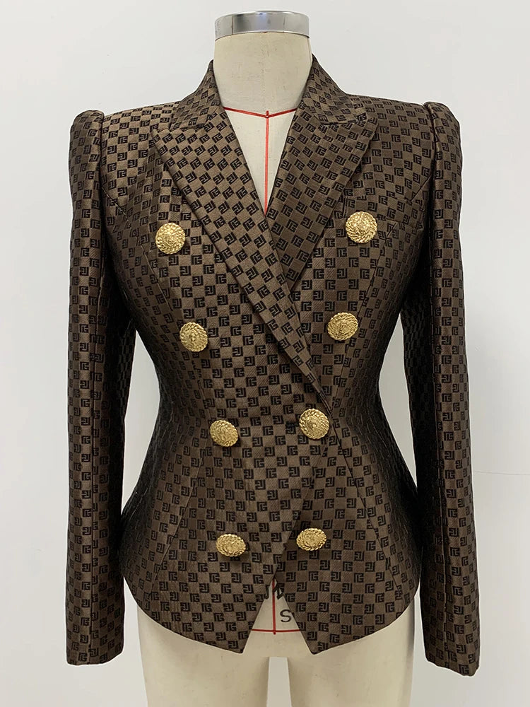 HIGH STREET Newest 2024 SS Designer Jacket Women's Double Breasted Slim Fitting Monogram Jacquard Blazer