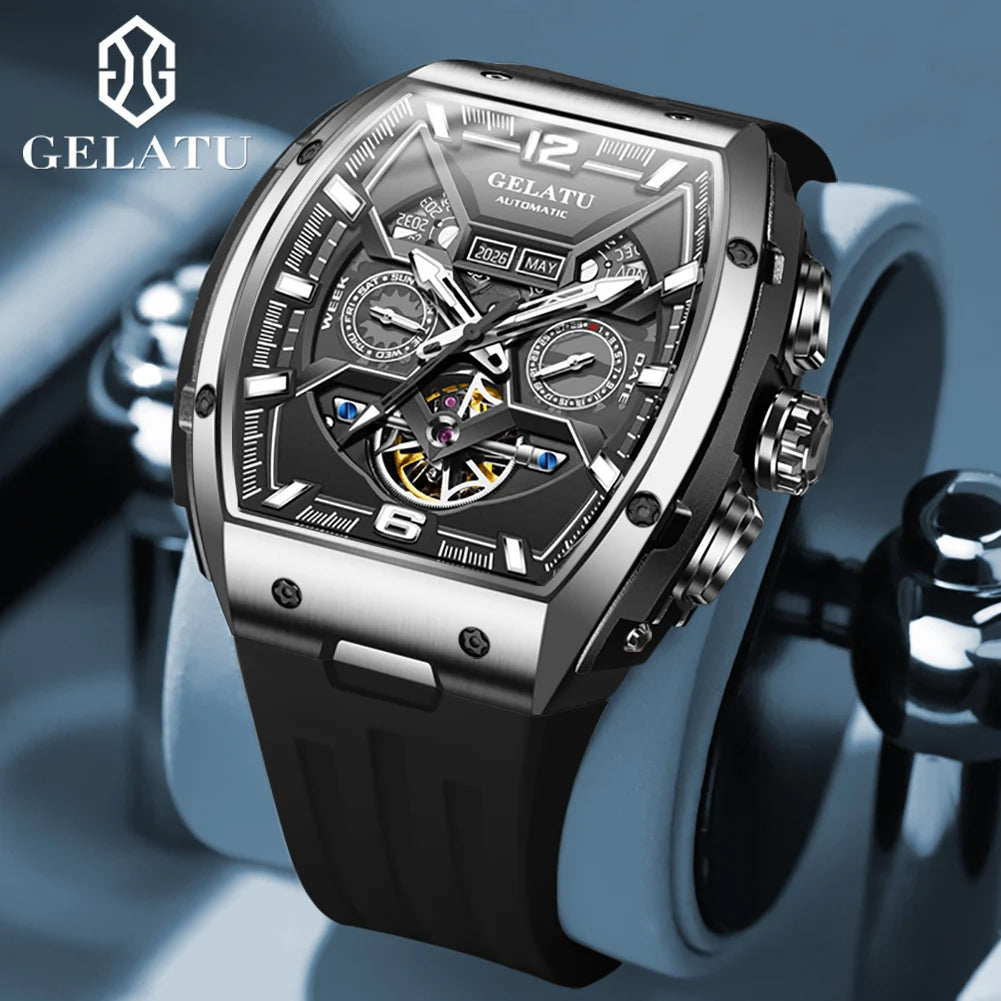 GELATU 6013 Luxury High Quality Men's Mechanical Watch Waterproof Silicon Tape Watch for Men Multifunctional Fashion Wristwatch