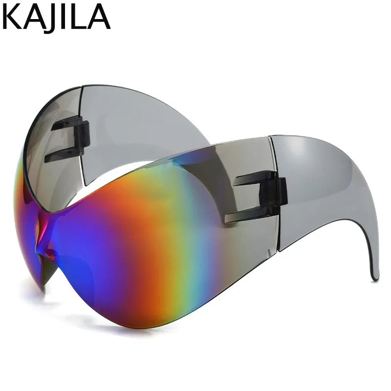 Oversized Y2K Punk One-piece Sunglasses Women Men 2025 Luxury Brand Steampunk Sports Sun Glasses For Lady Windproof Goggle UV400