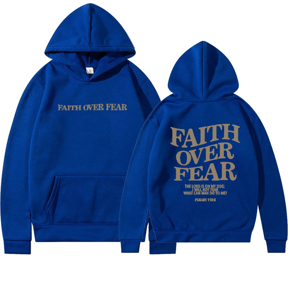 Faith conquers fear Christian hooded sweatshirt fashionable hooded sweatshirt Bible poetry shirt unisex aesthetic clothing