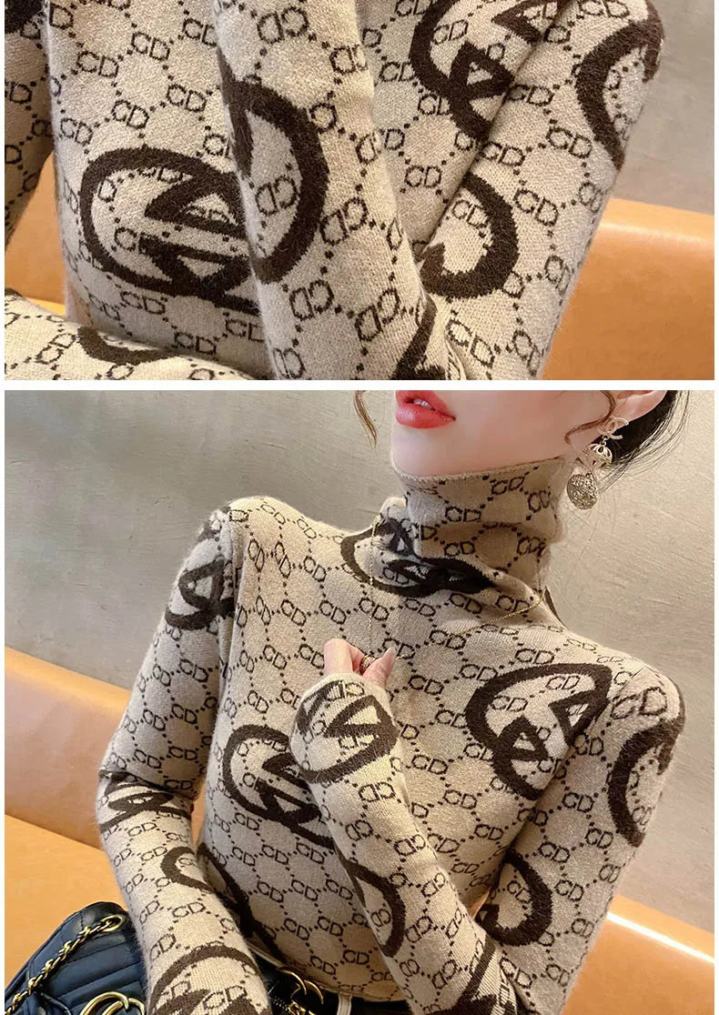 Women Vintage Knitted Turtleneck Pullovers Spring Warm Fashion Slim High Quality Comfortable Sweaters Tops