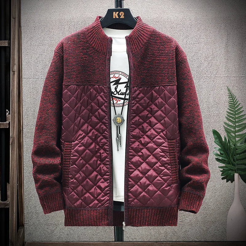 Autumn and Winter New Men's Casual Standing Collar Sweater Coat All Tie-in Pulley Cardigan Zipper Jacket