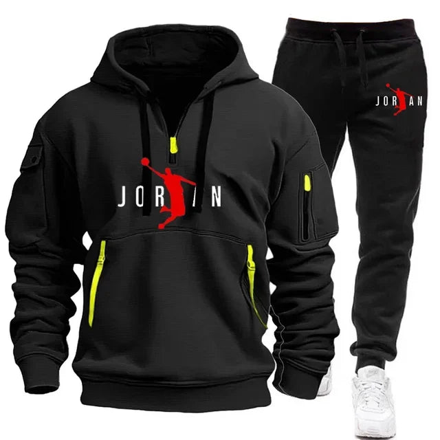 2025 new men's autumn and winter trend sports hoodie + sweatpants Fashion casual jogging hooded printed pattern sportswear 2 set