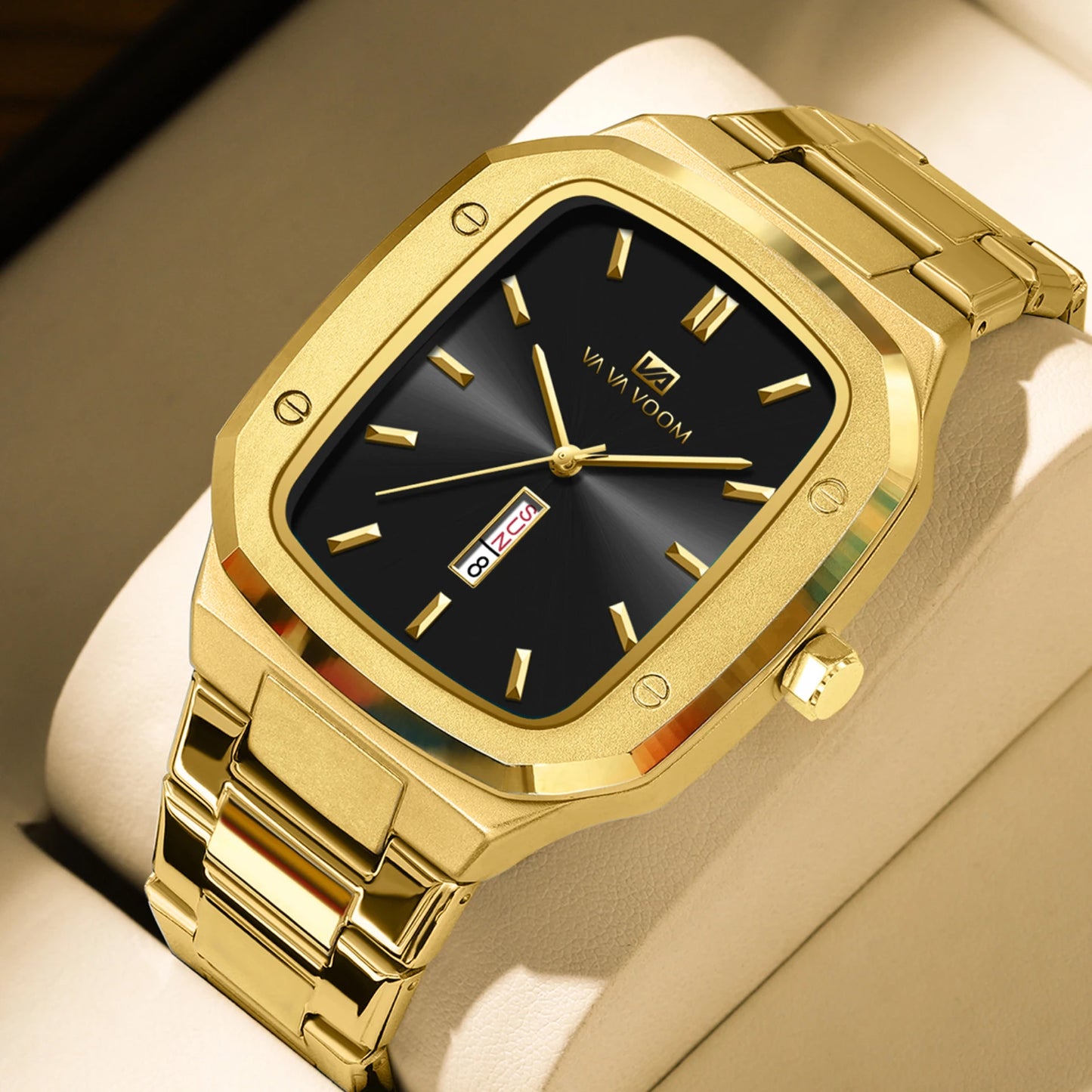 2024 New Top Brand Men Wrist Watches Luxury Waterproof Gold Black Silver Date Week Display Square Watch for Men Stainless Steel