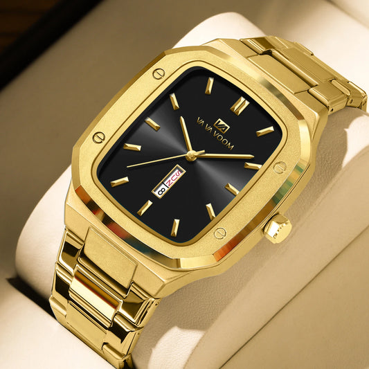 2024 New Top Brand Men Wrist Watches Luxury Waterproof Gold Black Silver Date Week Display Square Watch for Men Stainless Steel