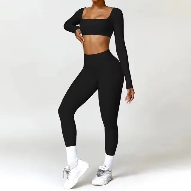 Yoga Set 2PCS Sportswear Workout Clothes Athletic Wear Gym Legging Fitness Bra Crop Top Long Sleeve Sports Suits Women Tracksuit