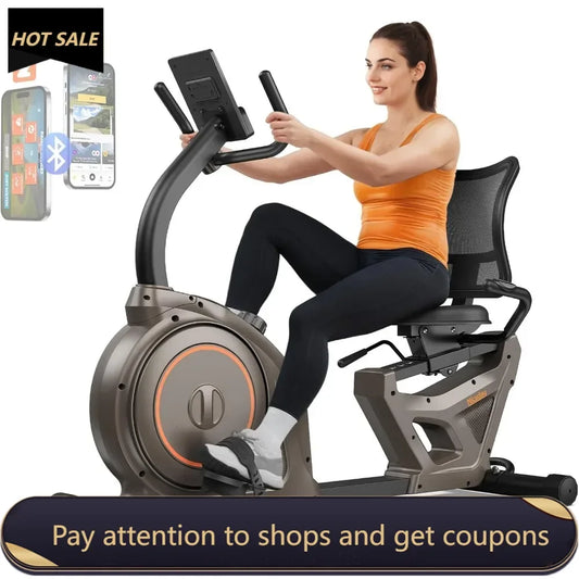 Recumbent Exercise Bike, Recumbent Bike for Home, Magnetic Recumbent Bike with Smart APP, LCD Monitor, Heart Rate Handle