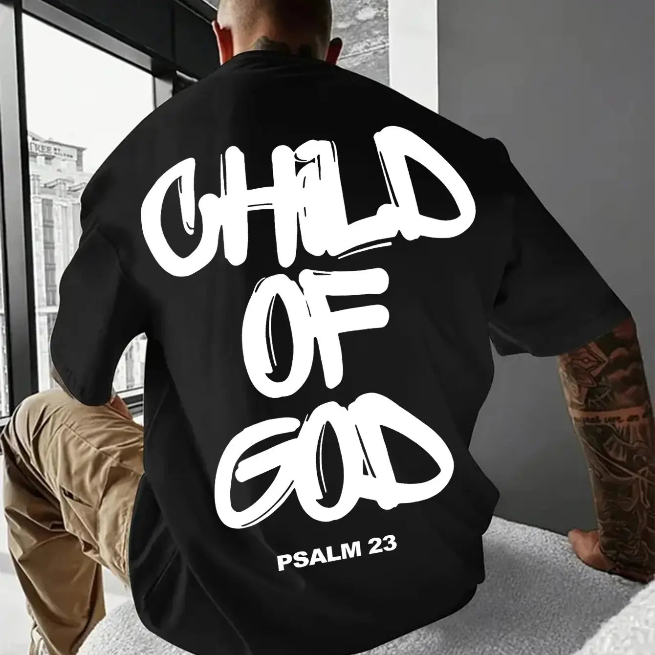 Religious Comfort Psalm 23 Graphic Print Tee Shirt for Men Casual Short Sleeve T-Shirt for Outdoor Activities