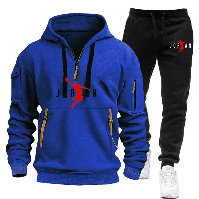 2025 new men's autumn and winter trend sports hoodie + sweatpants Fashion casual jogging hooded printed pattern sportswear 2 set