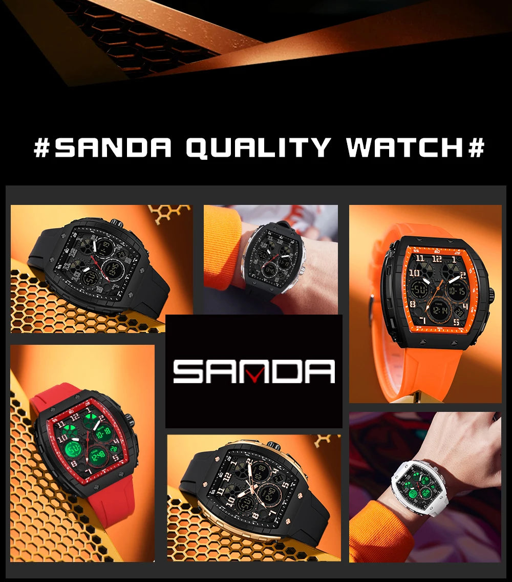 SANDA Men Watches Military Sports Quartz Electronic Watch Waterproof Watch Man Double Display Digital Wristwatch Date Male Clock