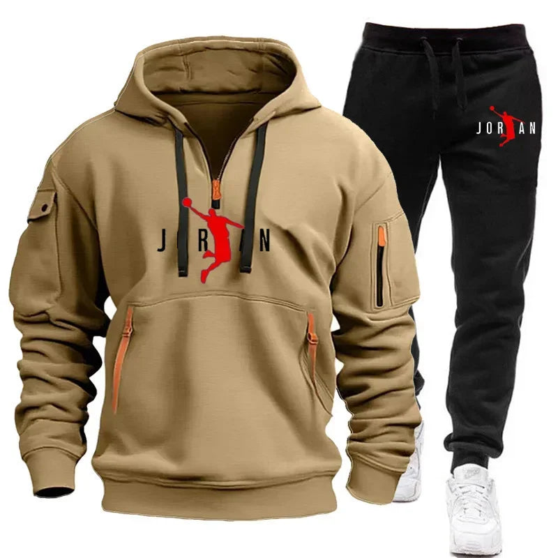 2025 new men's autumn and winter trend sports hoodie + sweatpants Fashion casual jogging hooded printed pattern sportswear 2 set