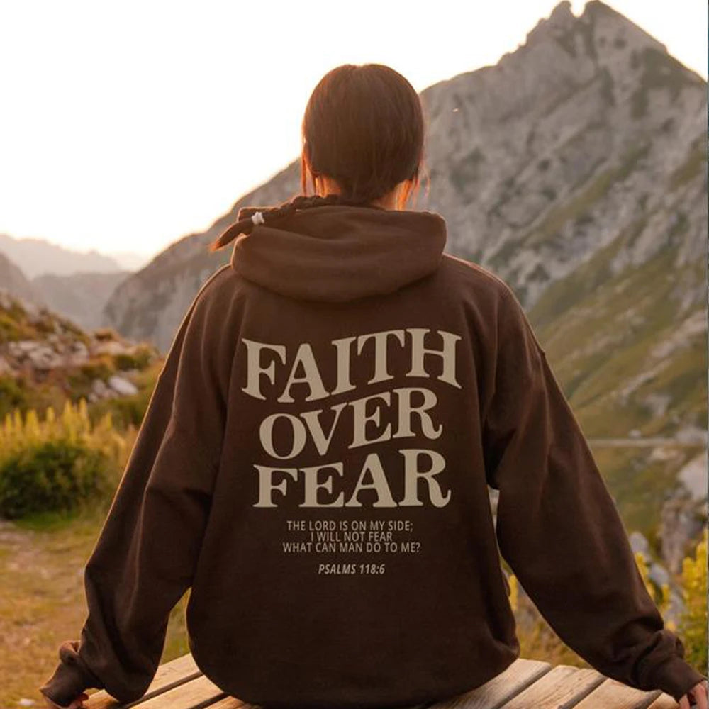 Faith conquers fear Christian hooded sweatshirt fashionable hooded sweatshirt Bible poetry shirt unisex aesthetic clothing