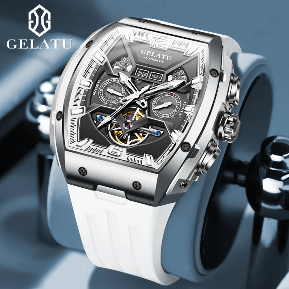 GELATU 6013 Luxury High Quality Men's Mechanical Watch Waterproof Silicon Tape Watch for Men Multifunctional Fashion Wristwatch