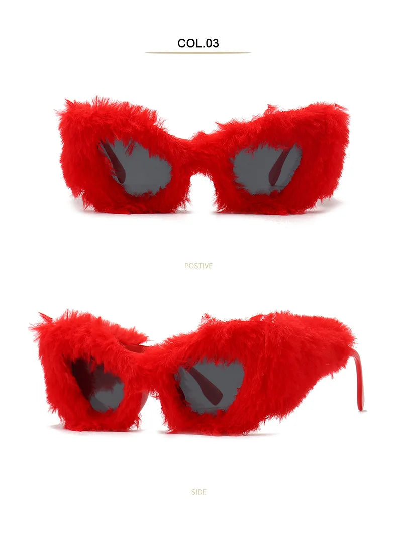 TANOXI Cateye Fashion Sunglasses Furry Party Decoration Woman New Ins Style Glasses Brand Design UV400 Black Oculos De Sol