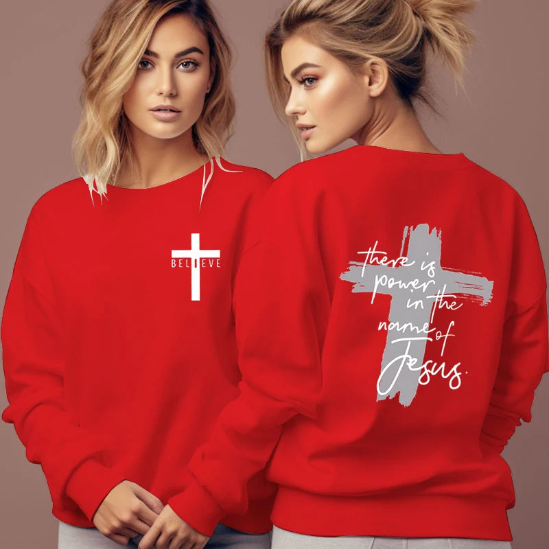 Women Christian Faith Sweatshirt There Is Power in The Name of Jesus Graphic Letter Hoodie Female Cross Faiths Hoodless Pullover