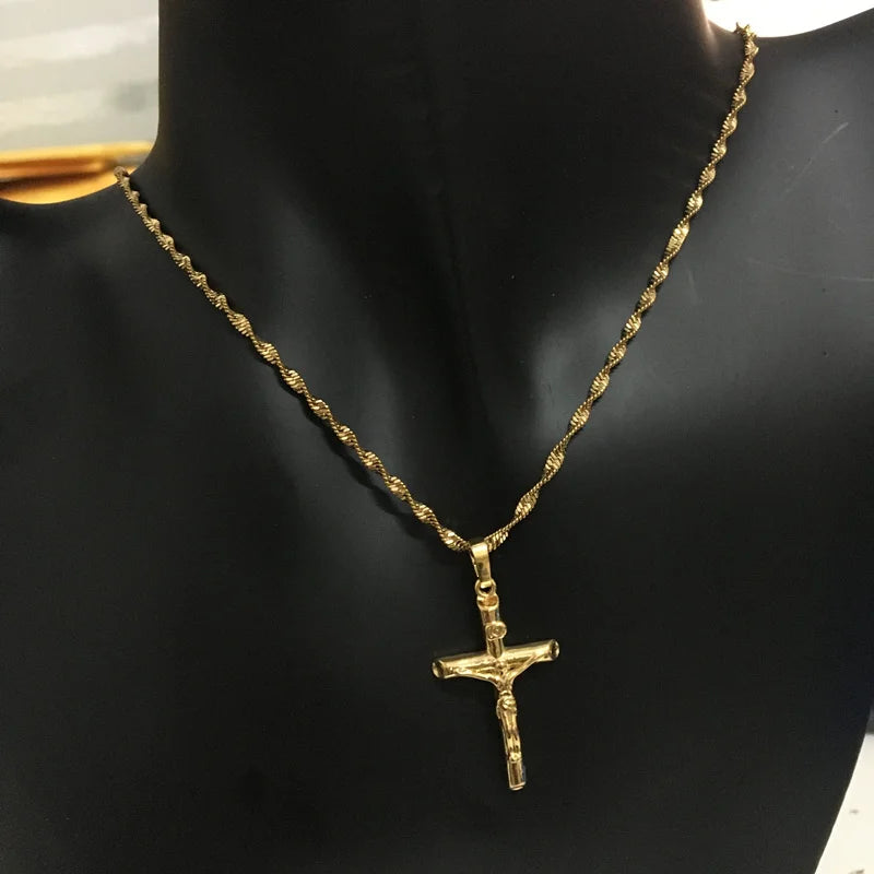 New Genuine 24K Gold Necklace Plating Gold Cross Necklace for Women & Men's Jewelry Gifts