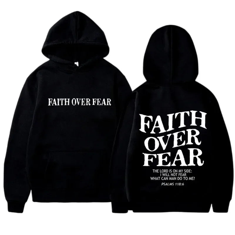 FAITH OVER FEAR Print Hoodies for  Womens Casual Long Sleeve Hooded Sweatshirts Hip Hop Harajuku Hoodie Y2k  Tops Hoodie