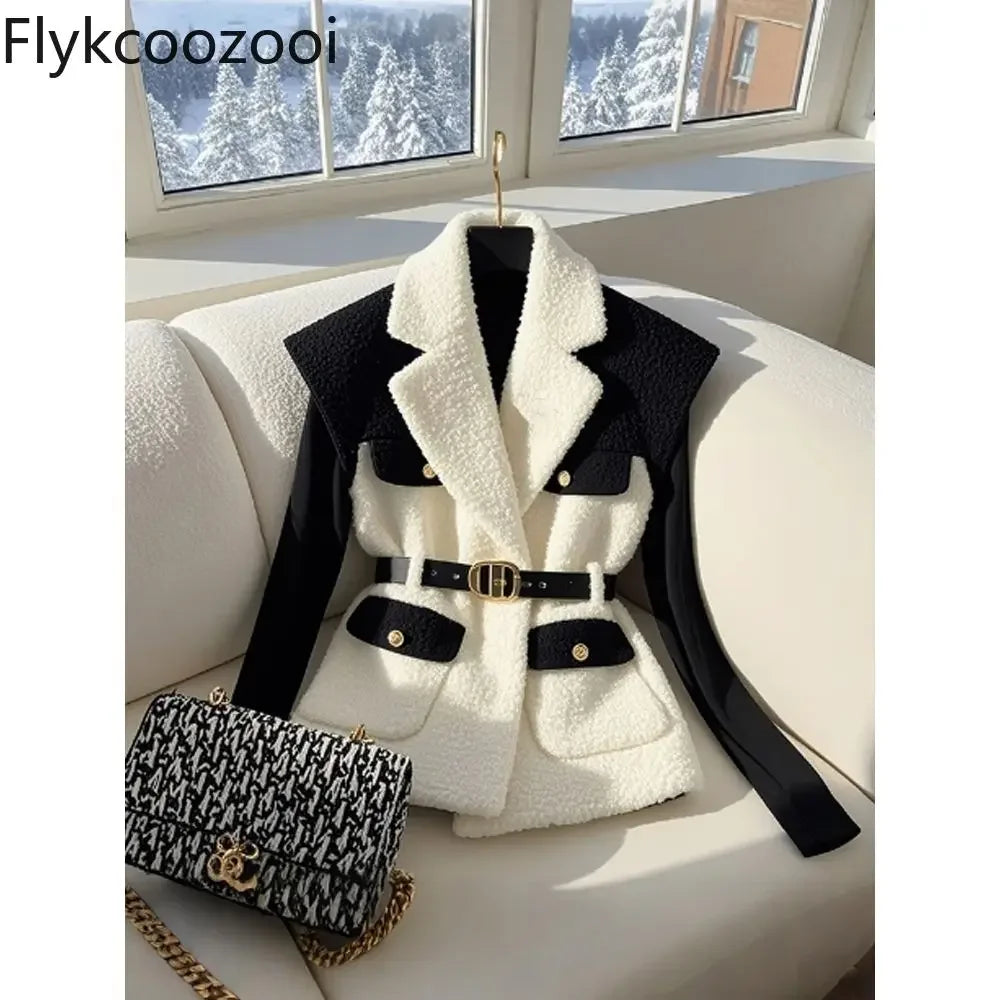 Vest for Women 2024 New Winter High-end Unique and Super Good-looking Thickened Black and White Stitching Waistcoat