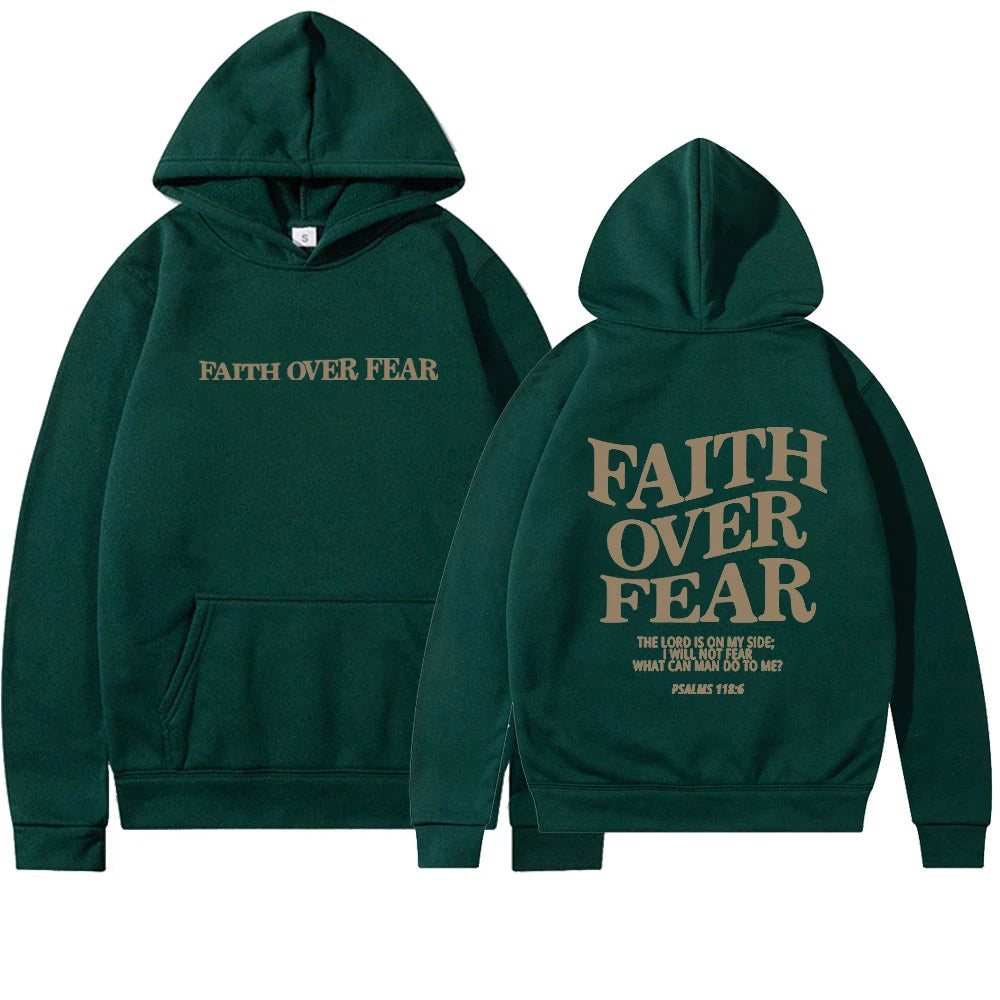 Faith conquers fear Christian hooded sweatshirt fashionable hooded sweatshirt Bible poetry shirt unisex aesthetic clothing