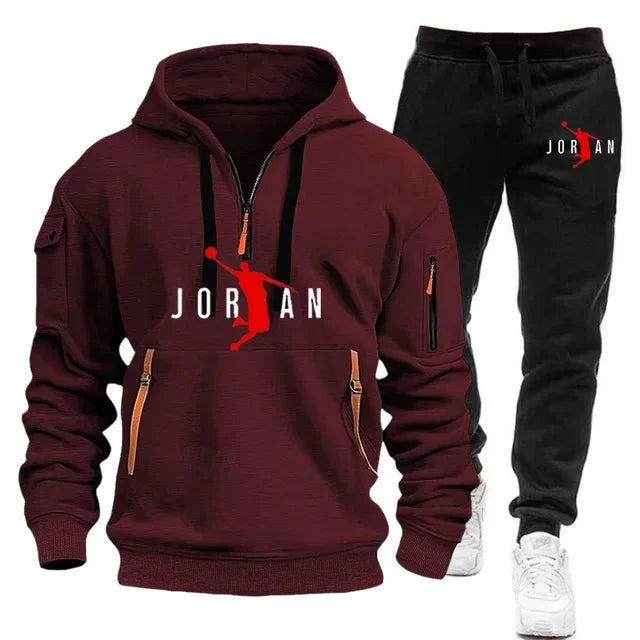 2025 new men's autumn and winter trend sports hoodie + sweatpants Fashion casual jogging hooded printed pattern sportswear 2 set