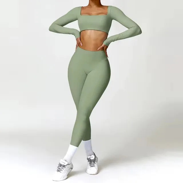 Yoga Set 2PCS Sportswear Workout Clothes Athletic Wear Gym Legging Fitness Bra Crop Top Long Sleeve Sports Suits Women Tracksuit