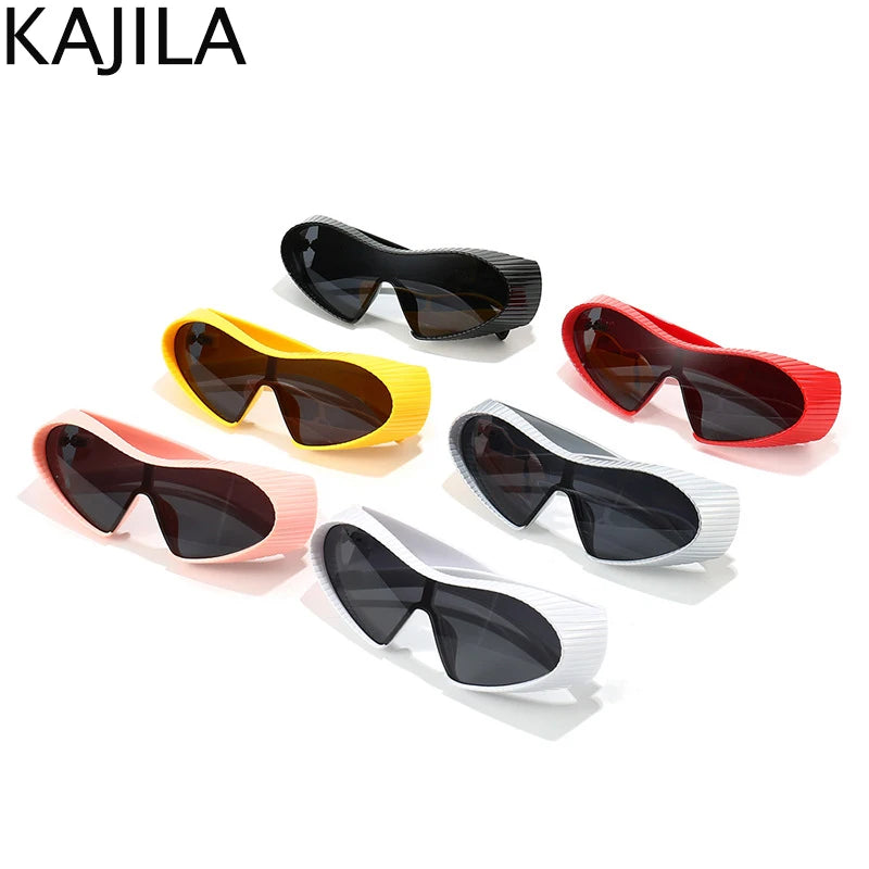 Oversized Cat Eye Punk One-Piece Futuristic Sunglasses Women 2024 Luxury Brand Y2K Sun Glasses For Ladies Retro 2000's Goggle