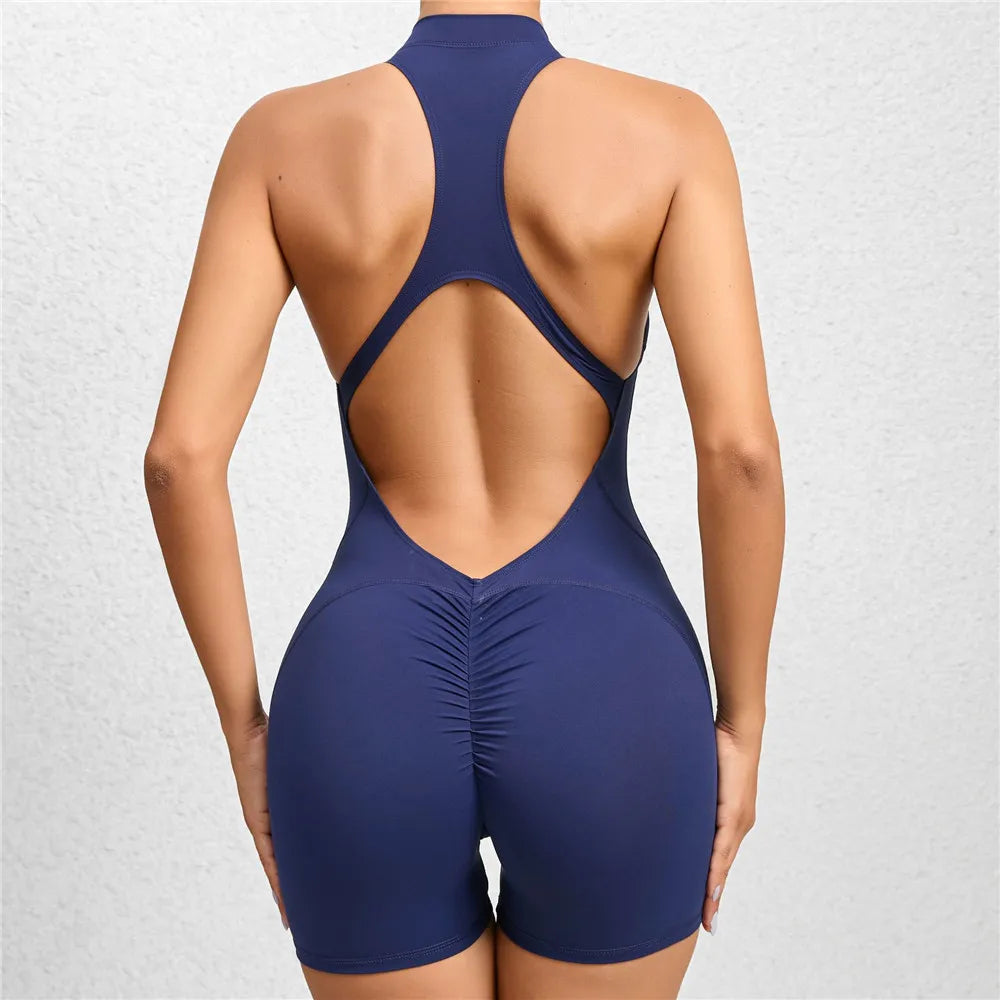 2025 Pad Deep V Women Tracksuit Yoga Set One Piece Jumpsuit Workout Scrunch Legging Rompers Sport Gym Active Suit Exercise Wear