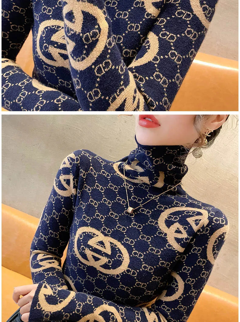 Women Vintage Knitted Turtleneck Pullovers Spring Warm Fashion Slim High Quality Comfortable Sweaters Tops