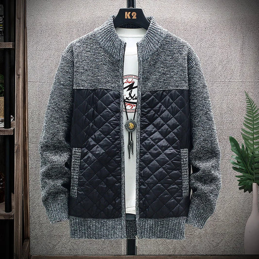 Autumn and Winter New Men's Casual Standing Collar Sweater Coat All Tie-in Pulley Cardigan Zipper Jacket