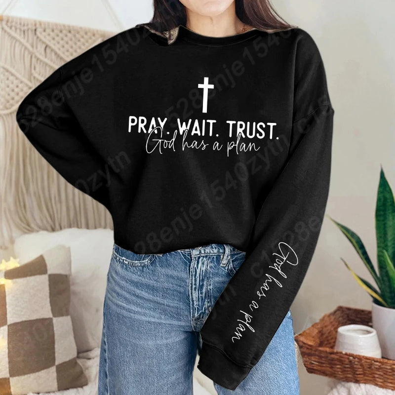 Uplifting Christian Quote Crewneck Sweatshirt, Long Sleeve, Women's Fashion Oversized Sweatshirts, Inspirational Print Pullovers